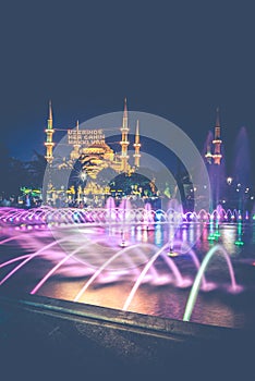 Long exposure photography at Sultanahmet Mosque with fountain in the foreground