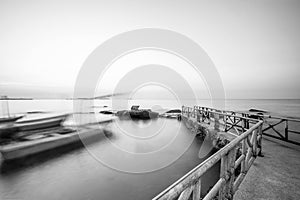 Long exposure of pier in east coast, Thailand, black and white