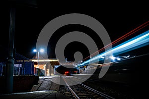 Long exposure railway  next to pub