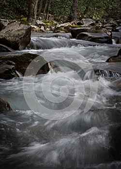 Long Exposure of Rushing Water over Rocks
