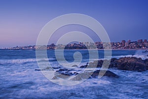 Long exposure sea landscape. Porto observed from Vila Nova de Gaia, Portugal.