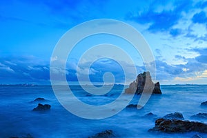 Long exposure of sea and rocks