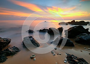 Long exposure of seascape - sunset view