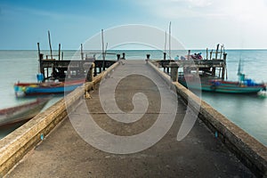 Long exposure seascape view of chaolao harbor in the sunset time