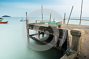 Long exposure seascape view of chaolao harbor in the sunset time