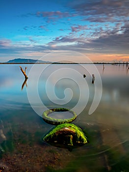 long exposure shot of a beautiful sunset at lake