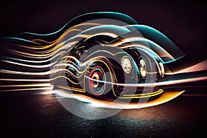 long-exposure shot of car at night, with headlights, taillights and other lights creating a hypnotic effect