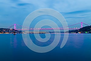 Long exposure shot of Fatih Sultan Mehmet Bridge