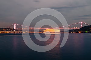 Long exposure shot of Fatih Sultan Mehmet Bridge