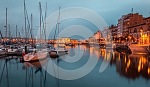 Long exposure shot of the Gijon Harbour in the evening