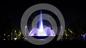 Long exposure shot of an illuminated fountain at night