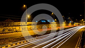 Long exposure shot of light trails of busy trafic freeway