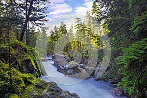 Long exposure shot of Little Qualicum Falls in Vancouver Island, BC Canada