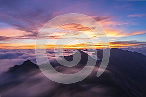 Long exposure shot of the sea of clouds at the Balang Mountain Pass in Aba Prefecture, Sichuan