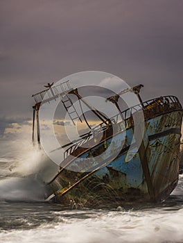 Long exposure shot of a shipwreck in Corfu Greece.