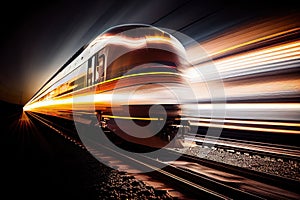 long exposure shot of speeding train, with light streaks and blurred details