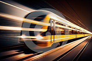 long exposure shot of speeding train, with light streaks and blurred details