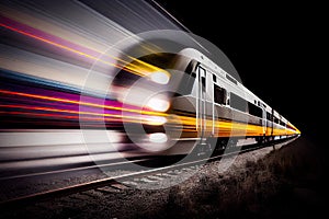 long exposure shot of speeding train, with light streaks and blurred details