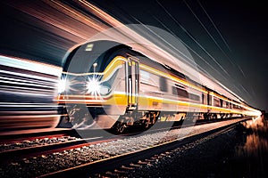 long exposure shot of speeding train, with light streaks and blurred details