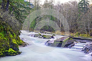 Long exposure shot of Stamp River Falls in Port Alberni, Canada