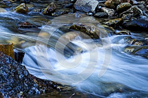 Long Exposure Small Stream Flowing Over Rocks