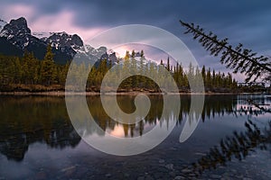 Long Exposure Sunrise Reflections In Canmore