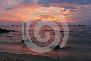 Long exposure of sunset at Ba Keo beach at twilight, Phu Quoc Island, Vietnam