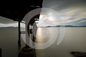 long exposure Sunset background and wooden bridge