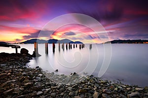 Long exposure sunset over marina island, pangkor malaysia