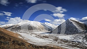 Long exposure sunset over Mountain Tibetan Himalayan landscape in SiChuan province, China