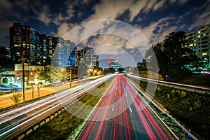 Long exposure of traffic on Arlington Boulevard at night, in Arlington, Virginia.