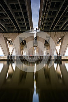 Long exposure under the Woodrow Wilson Bridge, in Alexandria, Vi