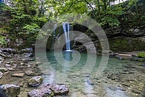 A long exposure view of Janet Foss on Gordale Beck, Yorkshire photo