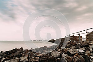Long exposure view of the sea and the breakwater in Cuxhaven