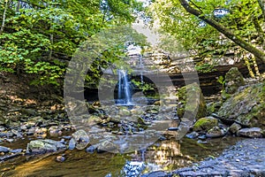 A long exposure view of Summerhill Force & Gibson`s Cave on the Bowlees Beck