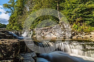 A long exposure view of the upper falls at Stainforth Force, Yorkshire