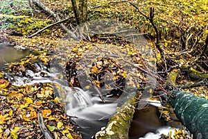 Long exposure waterfall blured water on small stream at fall