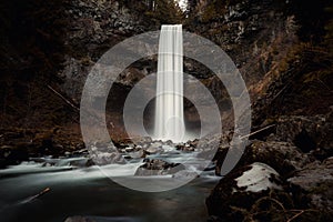 Long exposure of a waterfall in Brandywine Falls Provincial Park in British Columbia, Canada