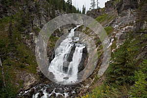 Long exposure of waterfall landscape in Yellowstone National Park