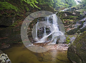 Long exposure waterfall Poledni vodopad in Jizerske hory mounta