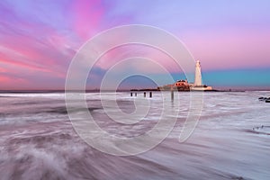 Long exposure of waves on the beach at St.Mary`s Lighthouse