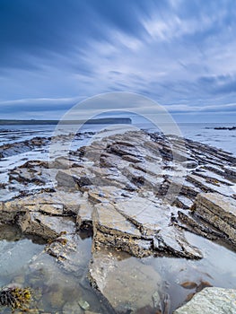 Long exposure of wild sea. Brough of Birsay, Orkney, Scotland
