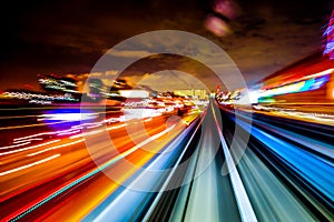 Long exposure from the Yurikamome Tokyo waterfront new traffic coastal line