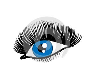 Long eyelashes on a white background. Beauty saloon. Vector