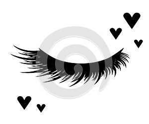 Long eyelashes on a white background. Symbol. Beauty saloon. E yelash Extension. Vector