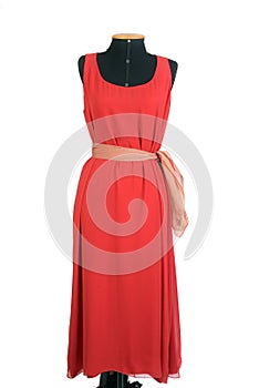 Long flat dress closeup vintage style embroidery handmade luxury dress shiny red fabric product made by a seamstress online custom photo