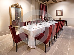 Long formal dining table in an elegant restaurant