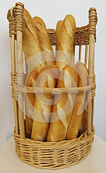 Long French Baguettes in Basket.