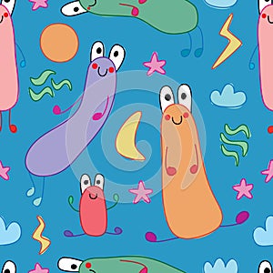 Long frog sky seamless pattern