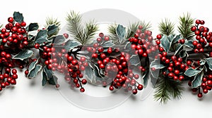 long garland of Christmas tree branches and red berries